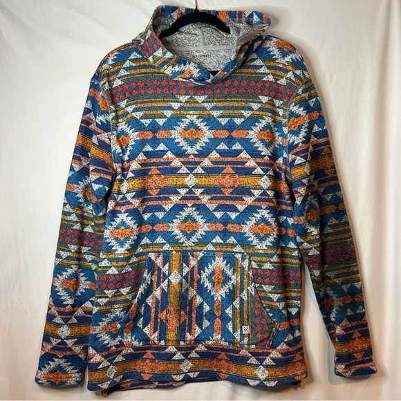 Vibrant Blue and Orange Geometric Hoodie Sweater Size Large - Picture 1 of 6